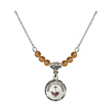 18-Inch Rhodium Plated Necklace with 4mm Yellow November Birth Month Stone Beads and Confirmation