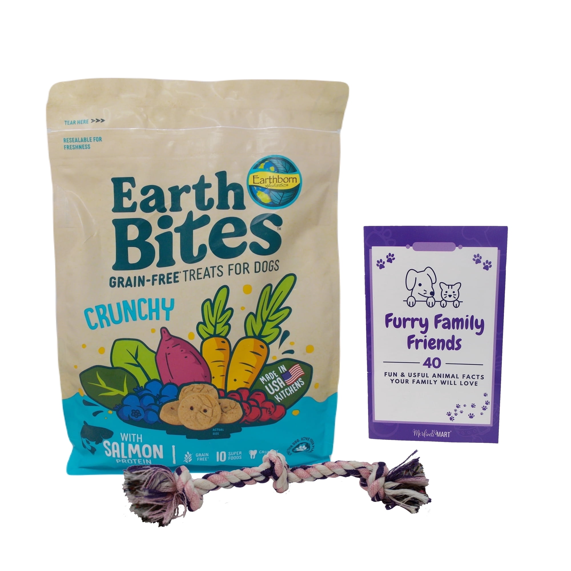 Earthborn Holistic Earth Bites Crunchy Dog Treats - Grain Free - 10 Super Foods with Salmon Protein (2 Lbs) + MerlinsMart Zine