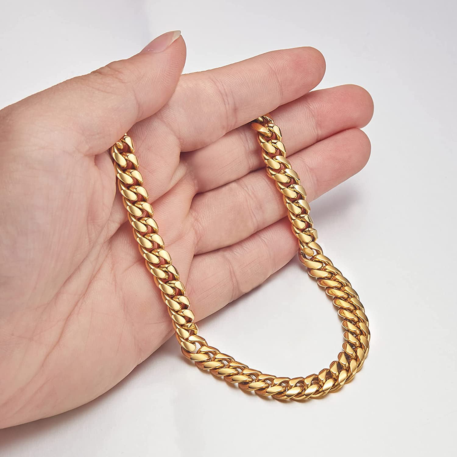 SANNYRA 18k Real Gold Plated Curb Cuban Chain Bracelet Stainless Steel Link Bracelet for Men 