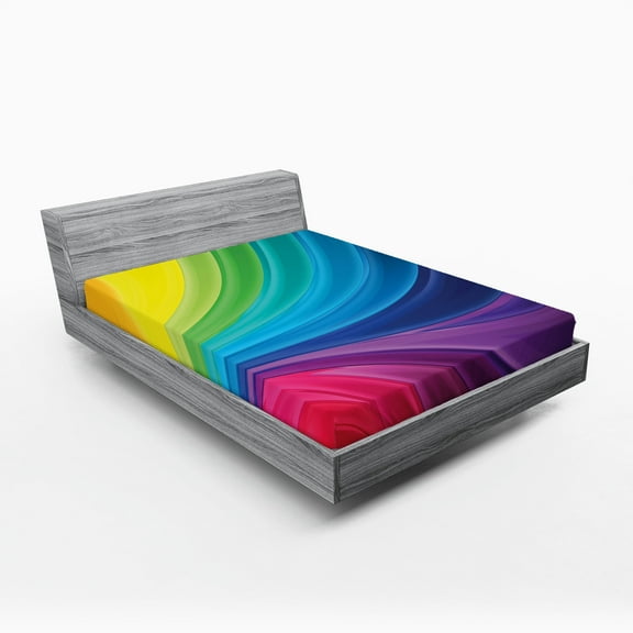 Ambesonne Colorful Fitted Sheet, Abstract Smooth Lines, California King, Multicolor