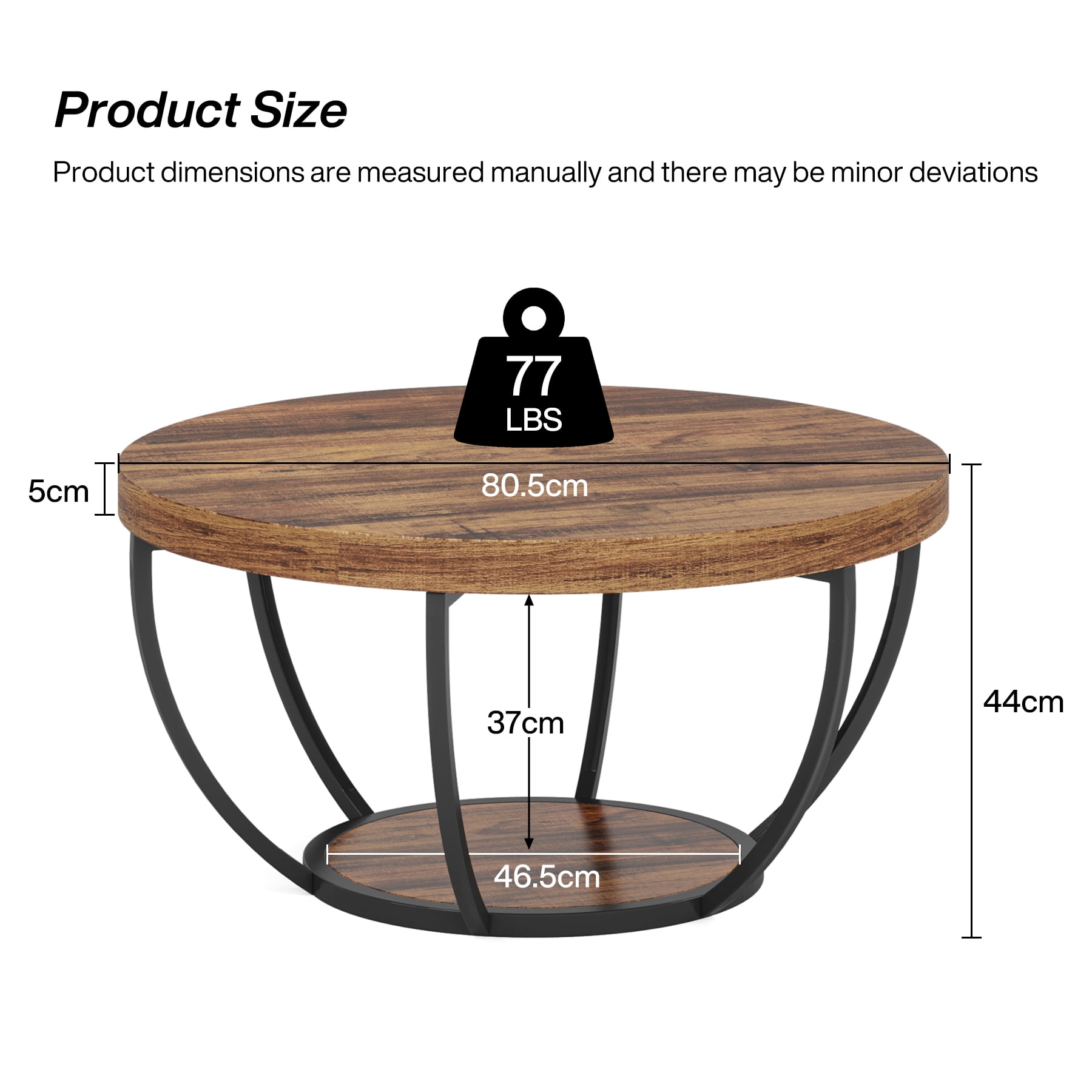 2-Tier Round Wooden Coffee Table, Modern Sturdy Cocktail Table With Storage Shelf For Living Room, Brown