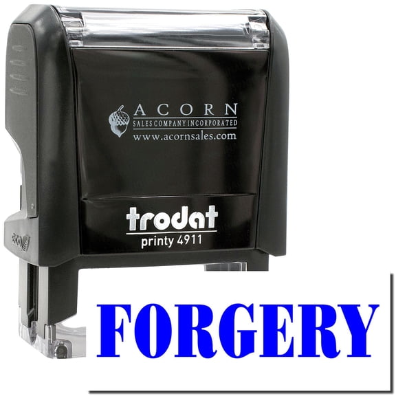 Self-Inking Bank Forgery Stamp, Trodat Printy 4911, Press and Print Stamping, Impression Size 5/8" x 1-1/2", Up to 10,000 Impressions - Blue Ink