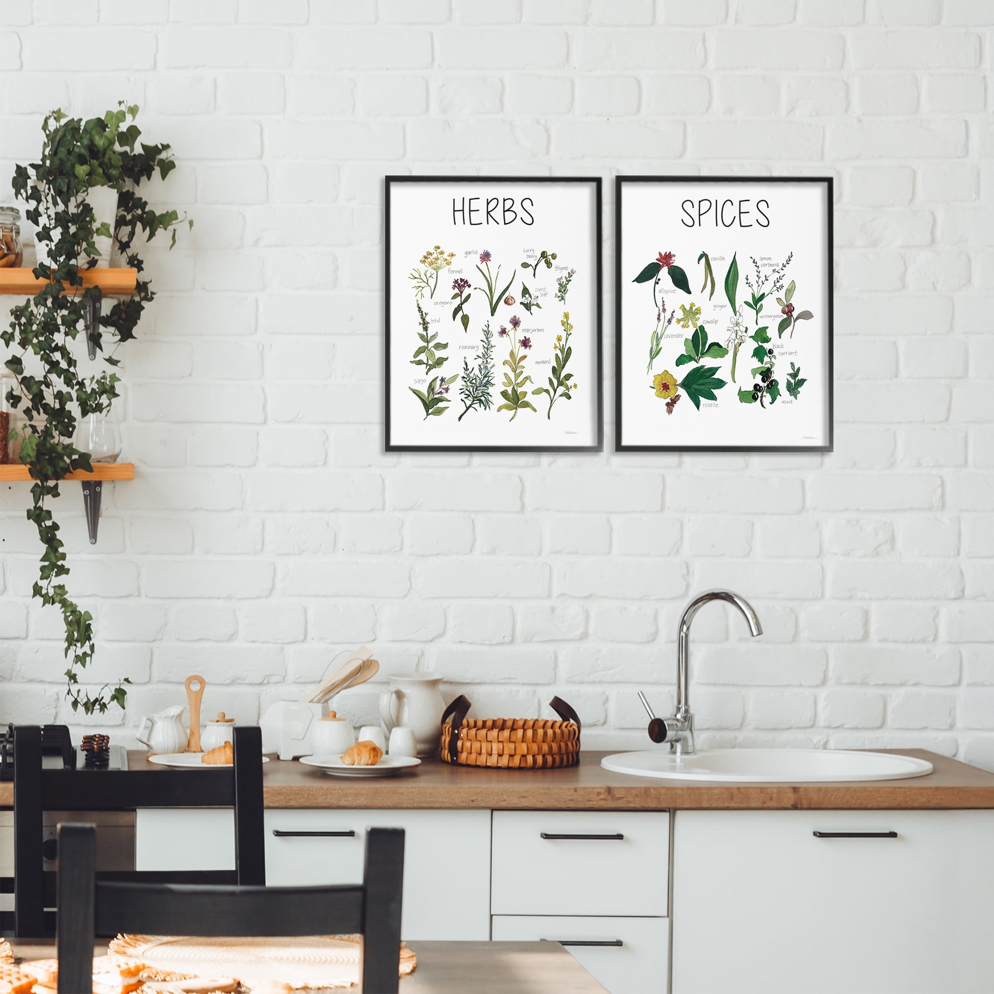 Stupell Industries Culinary Herbs & Spices 2 Piece Black Framed Giclee Art Set, design by Carol Robinson
