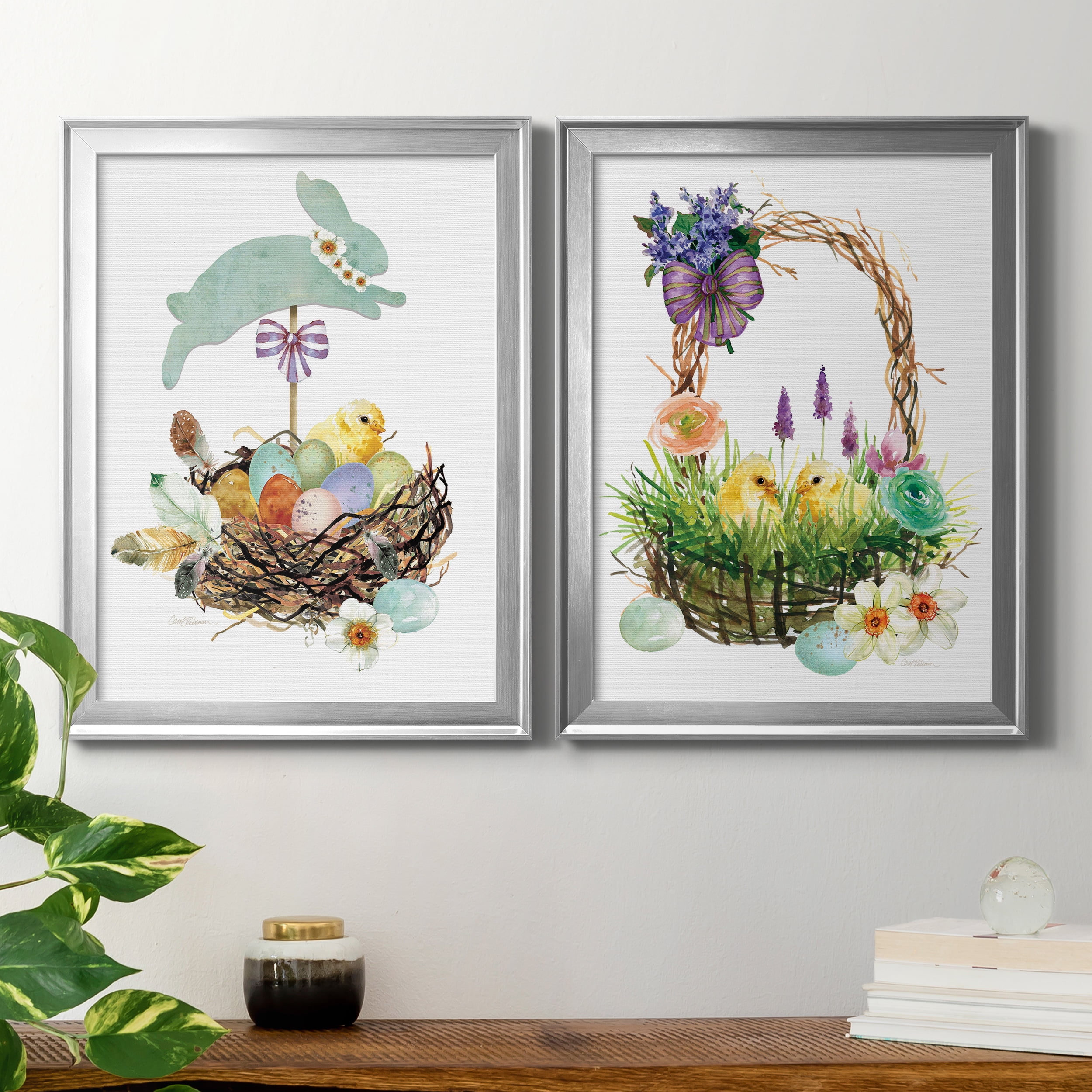 2 Piece Set Bunny Hop Premium Framed Canvas - Ready to Hang - 18.5 x 24.5 Each - Silver Frame