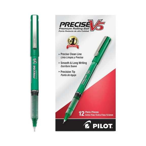 Pilot 25104 Precise V5 0.5 mm Roller Ball Pens - Extra-Fine, Green (Dozen)