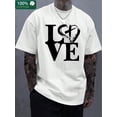 thumbnail image 1 of Casual Chic] Camiseta de algodón azul rey con estampado "LOVE" para hombre - 220 g de grosor, cuello redondo, manga corta, informal, de verano, con diseño de cruz y corazón, lavable a máquina | Cuello, 1 of 4