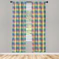thumbnail image 3 of Ambesonne Checkered Curtains, Rainbow Squares Art, Pair of 28"x95", Multicolor, 3 of 5