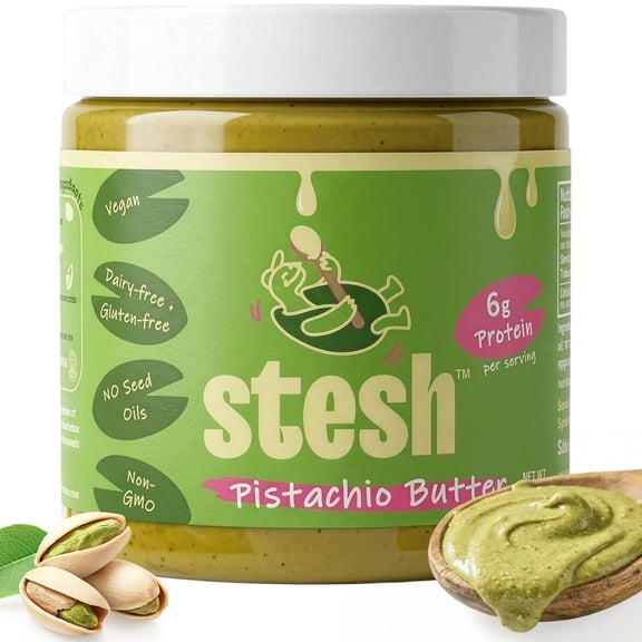 Stesh Pistachio Butter, Creamy Vegan High-Protein Spread, 8 oz