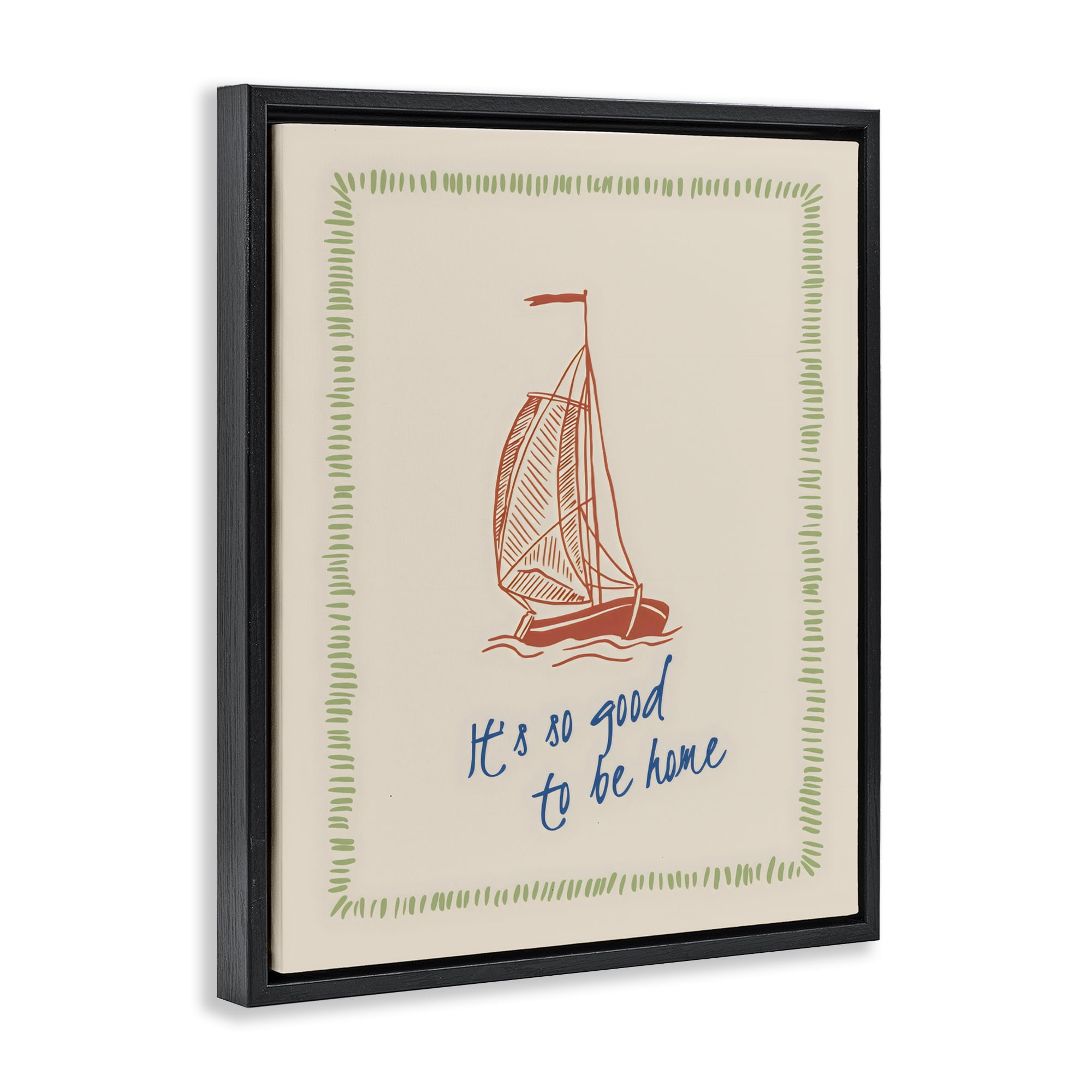Stupell Industries Good To Be Home Sailboat Black Framed Floater Canvas Wall Art, design by The Prints Vibe