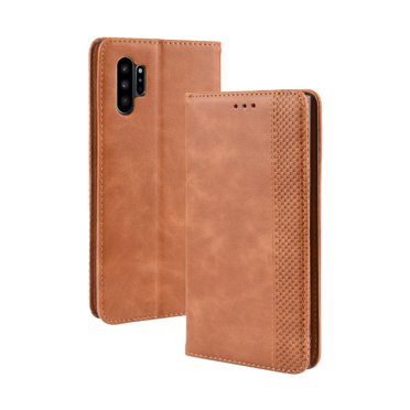 Compatible avec Samsung Galaxy Note 10 Plus Cas Fermeture Magnétique Vintage Motif PU Cuir Portefeuille Couverture avec Fentes pour Cartes-Brun
