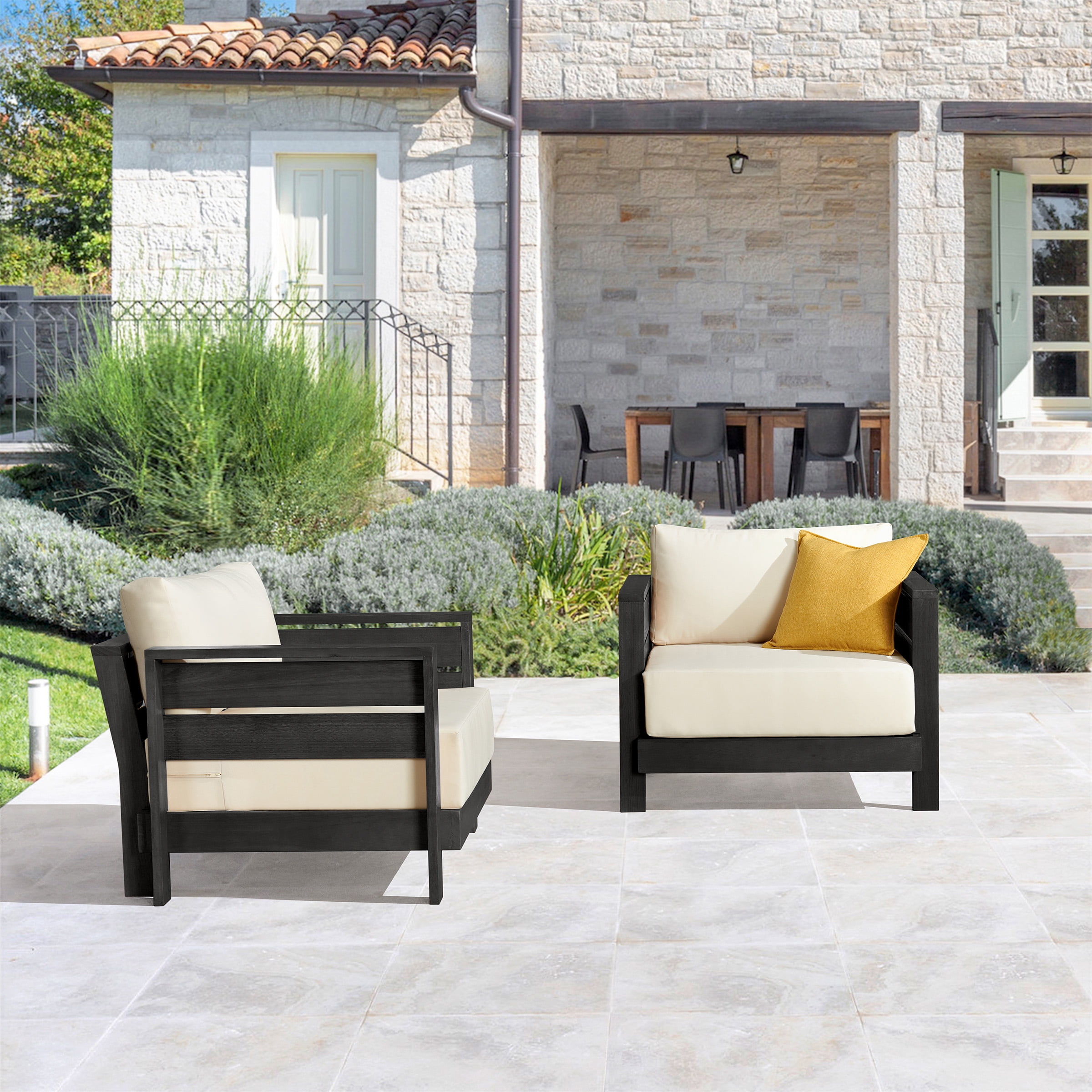 Alaterre Furniture Barton Weather-Resistant Wood Outdoor Patio Chairs Set of 2 (Black)