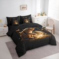 thumbnail image 2 of Manfei Dreamy Kitten Full Size Bedding Sets, Neon Butterfly Planet Full Size Bed in a Bag, Black Golden, Black Reversible, 7-Piece, 2 of 6