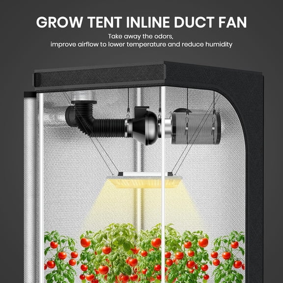 InfiniPower Greenhouse Ventilation Equipment, 4 Inch 230 CFM Inline Fan, 4" 8 Feet Black Ducting, Grow Tent System Kit, Combo for Greenhouse, Grow Tent, Black