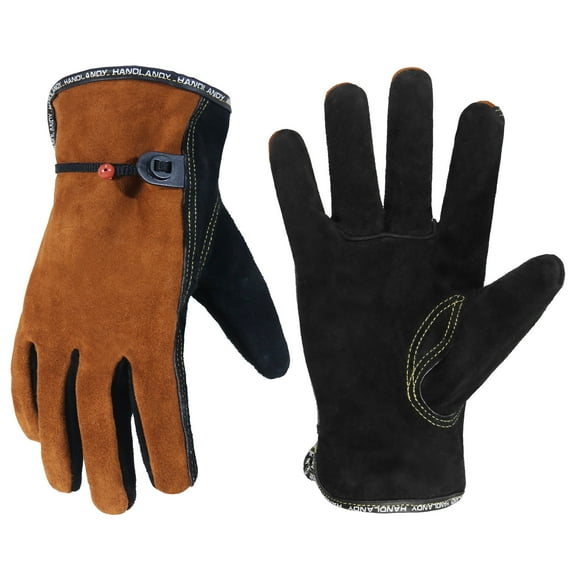 HANDLANDY Leather Work Gloves for Men and Women, Utility Tough Cowhide Glove for Gardening, Wood Cutting, Welding, Construction, Chainsaw, Truck Driving, Yard Working etc.