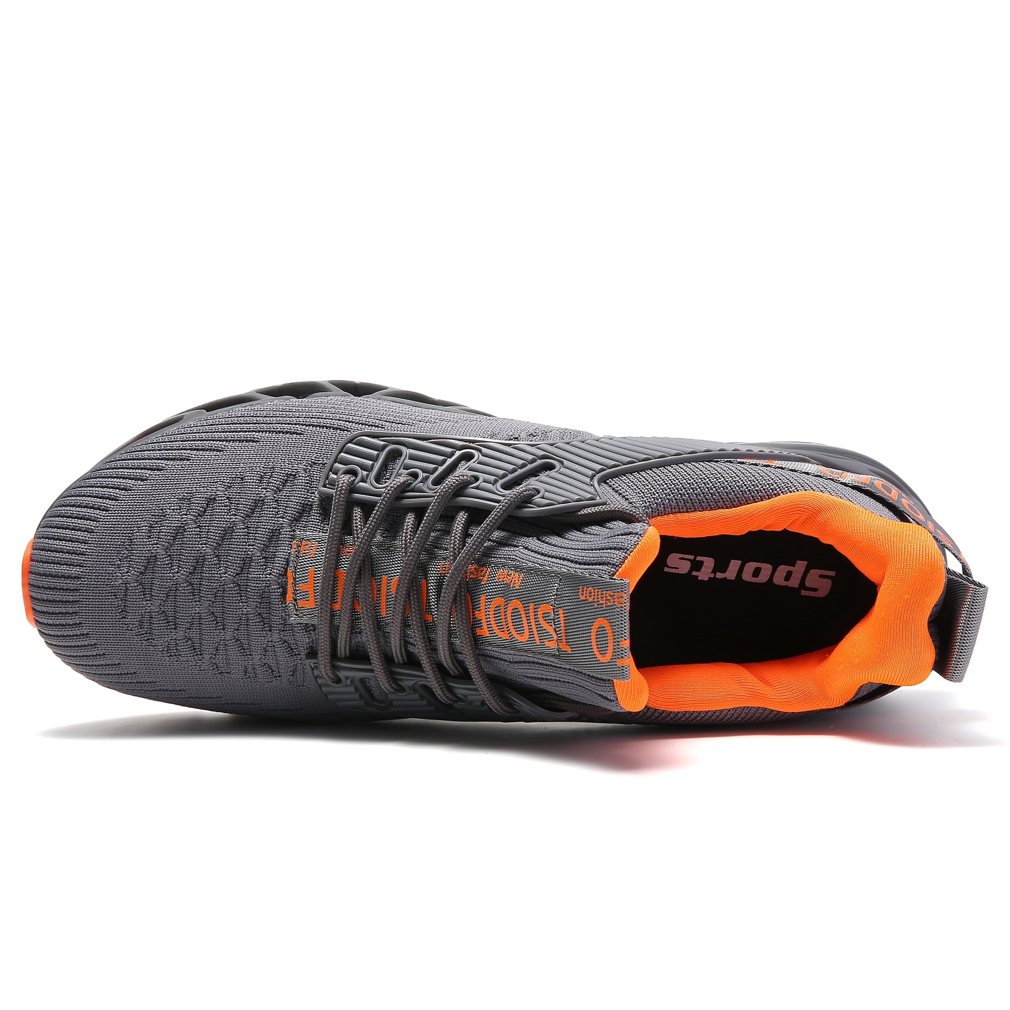 Men Sport Running Sneakers Tennis Athletic Walking Shoes Grey Orange Size 9 Mesh Fashion Casual Gym Runner Jogging Trainers