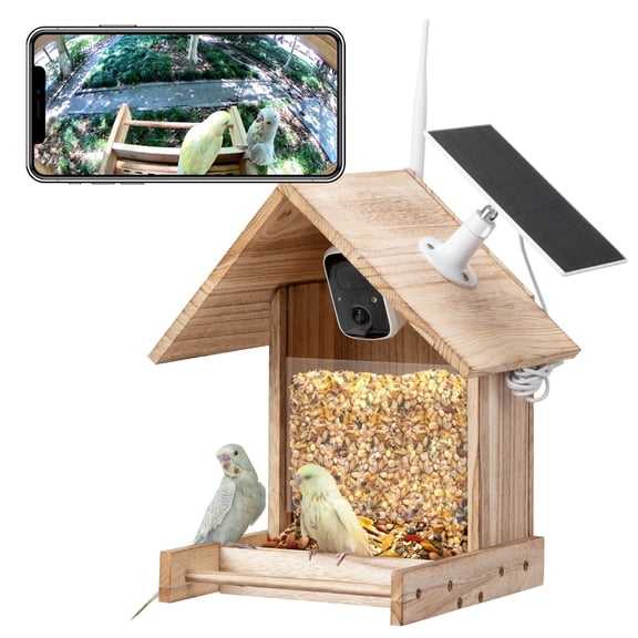 Bird Feeder with Camera with AI Identify Birds Species Solar Panel, Squirrel Proof Bird House Cam, 1080P HD AI Identify Bird Watching Camera, Live View