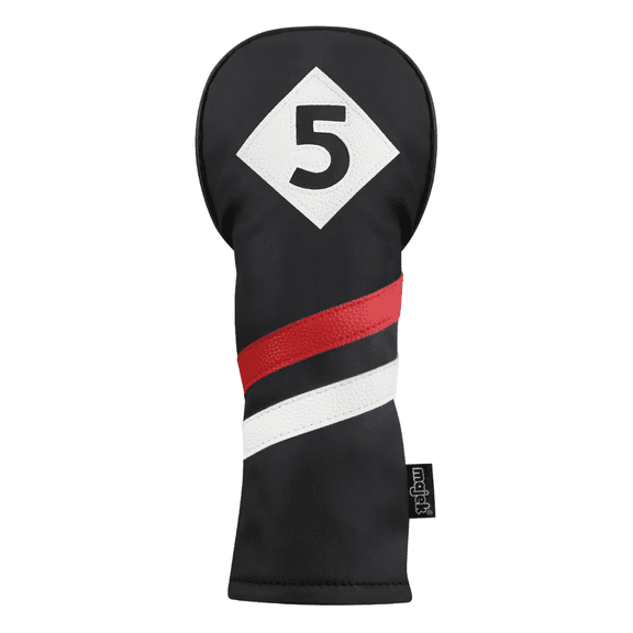 Majek Retro Golf Headcover Black Red and White Vintage Leather Style #5 Fairway Wood Head Cover Classic Look