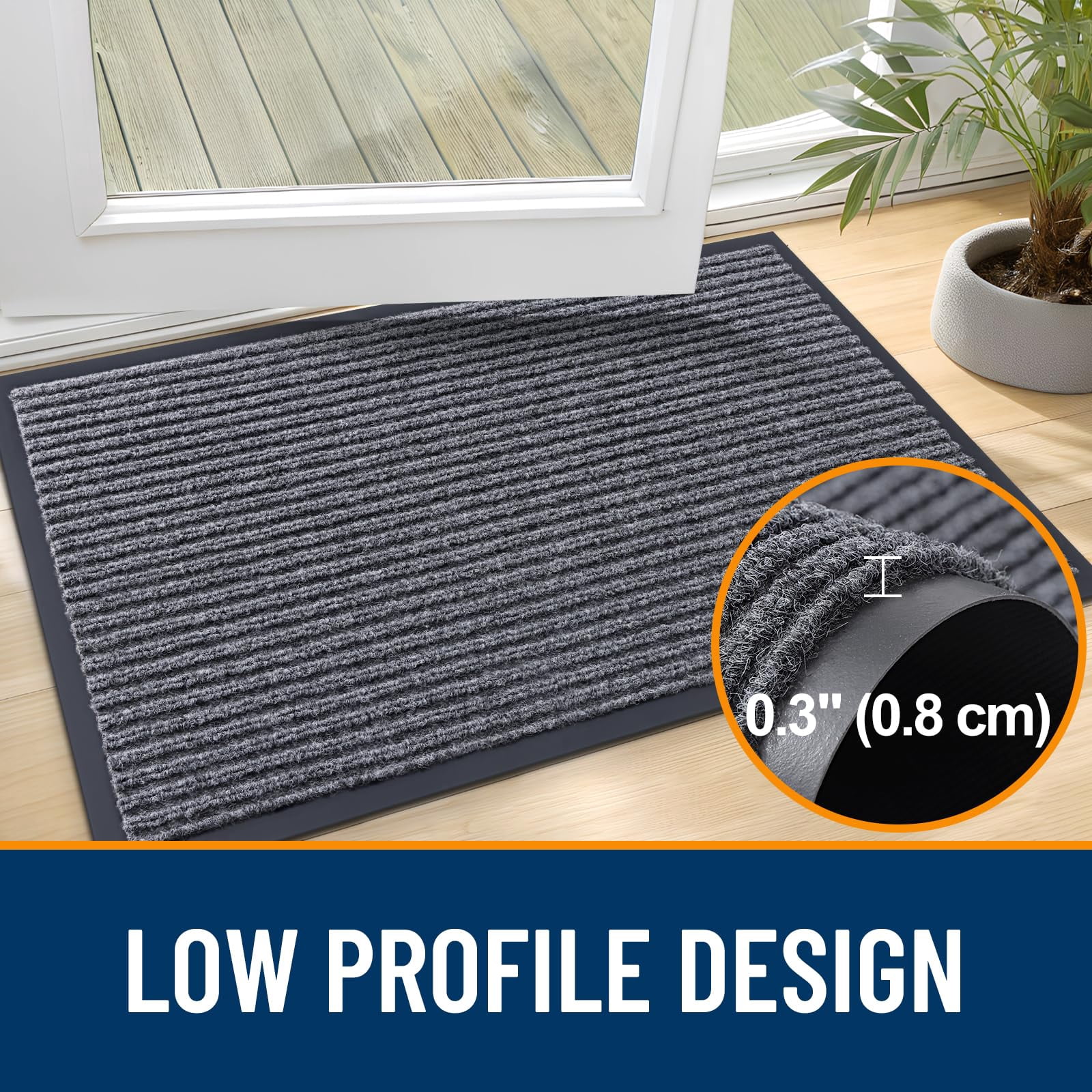 Front Door Mat Indoor Outdoor Entrance  2-pack 29.5 X 17 Inch Waterproof Heavy Duty Doormat Fade Resistant Low Profile Easy Clean Patio Porch Welcome Floor Mats For Entry Grey