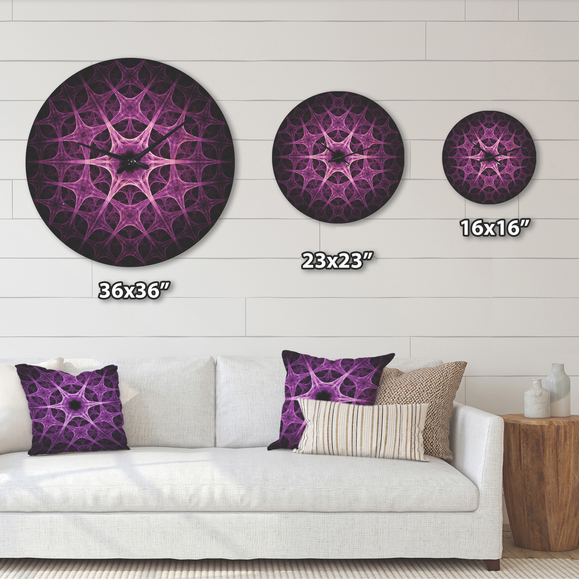 Designart 'Abstract Purple Thorn Flower Shape' Modern Wood Wall Clock