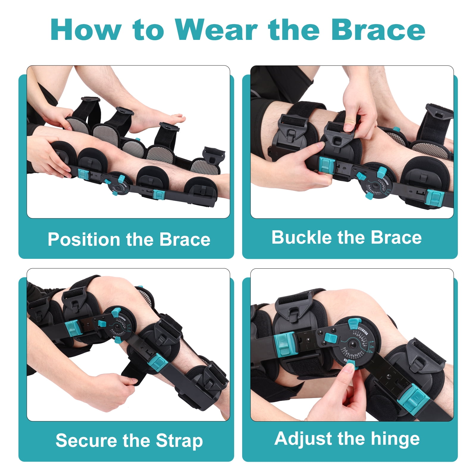 Hinged ROM Knee Brace with Shoulder Strap Post Op Knee Immobilizer Adjustable Knee Support with Side Stabilizers Medical Knee Orthopedic Support for Men and Women, Left or Right Leg
