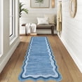 thumbnail image 2 of Nanan 2'x6' Scalloped Runner Rug Modern Abstract Rug, Washable Rug Non Slip Solid Indoor Carpet for Hallway Bedroom Kitchen, Blue, 2 of 8