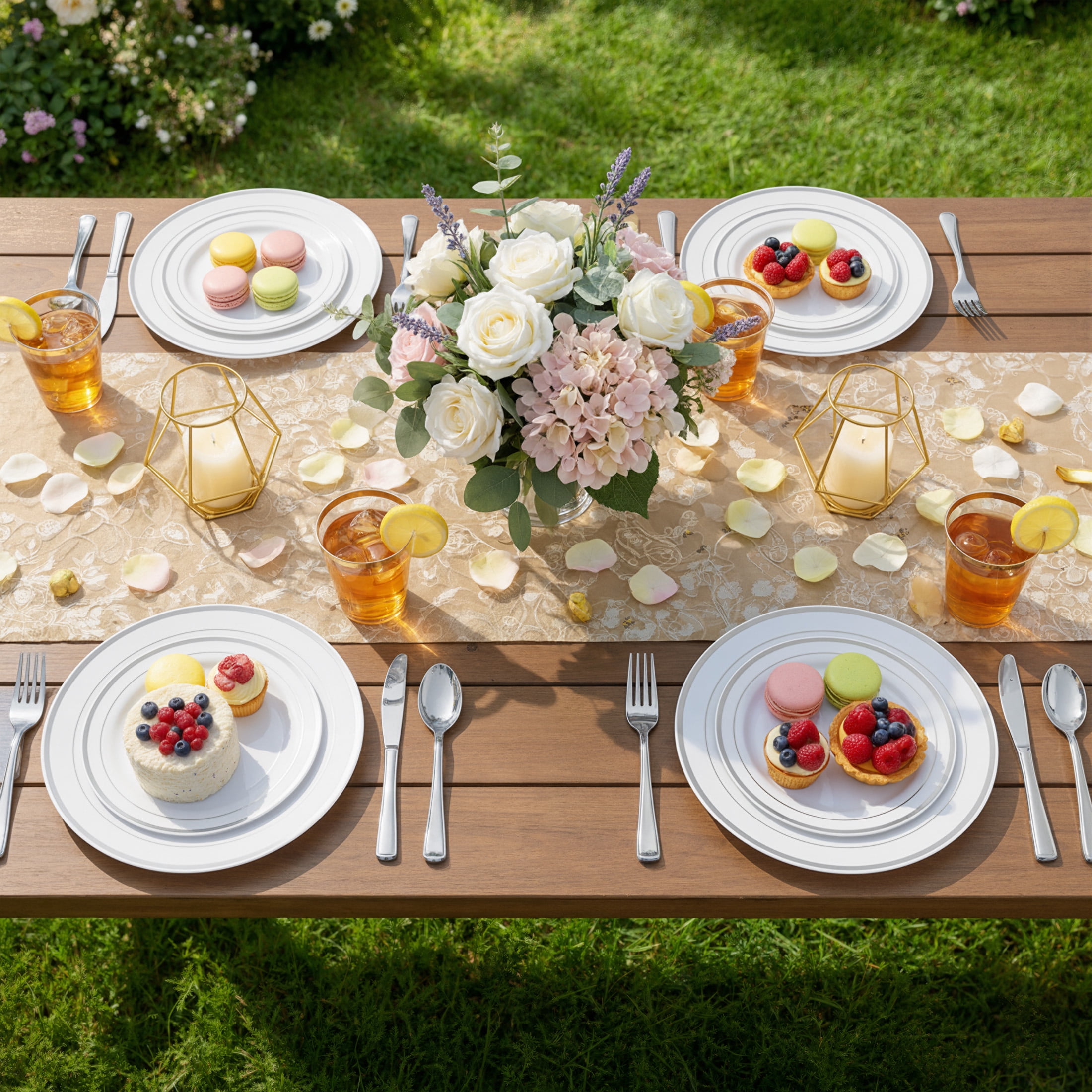 Daluvenix 350 Silver Plastic Dinnerware Set for 50 Guests, Silver Plastic Plates for Party, 50 Disposable Plates, 50 Dessert Plates, 50 Napkins with Silverware, 50 Cups