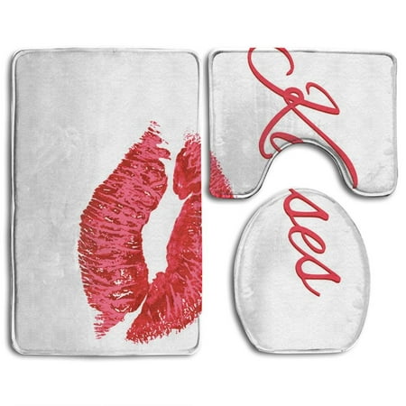 GOHAO Lipstick Kisses Best Graphic 3 Piece Bathroom Rugs Set Bath Rug Contour Mat and Toilet Lid