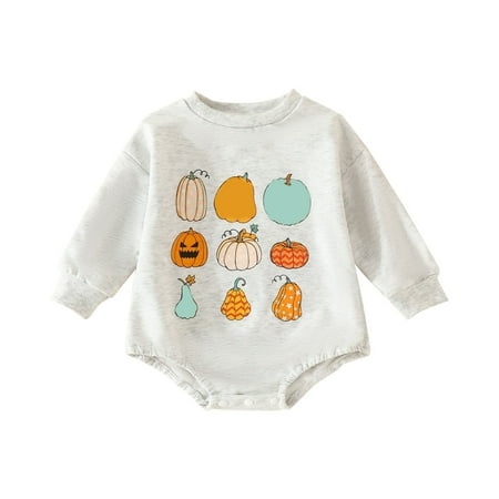 

EnJoCho Toddler Cartoon Jumpsuit Baby Girl Romper Autumn/Winter Long Sleeve Round Neck Pumpkin Print Bodysuit Party Birthday Hallo-ween Trendy Comfort Bodysuit Outfit