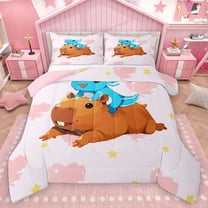 Homewish Kawaii Axolotl Salamander Boy Girl 3 Pieces Queen Comforter Set,Cartoon Capybara Ultra Soft Bedding Sets,Dreamy Princess Bedding Comforter Set Breathable,Luxury Bedroom Decor,Reversible