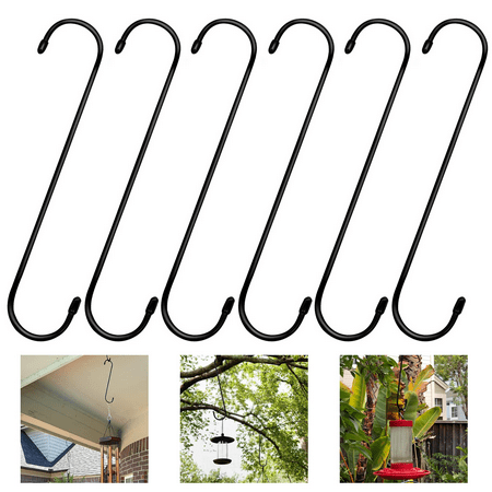 

6 Pack Extra Long S Hooks 10 inch X-Large S Shaped Hooks Heavy Duty Black Hooks for Hanging Plant Hooks for Closet Flower Basket Patio Indoor and Outdoor Uses