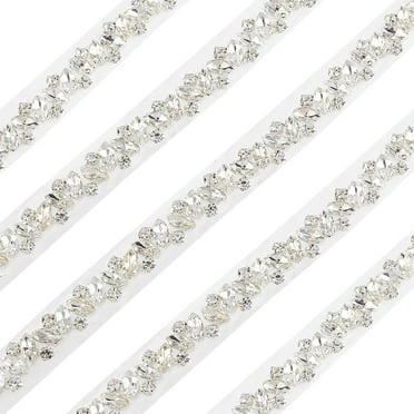 1 Yard 15mm Glass Rhinestone Applique Trim Iron on Crystal Trim Bling Crystal Edge Trim Ribbon Band Hotfix Rhinestone Trimming with Alloy Base for DIY Bridal Belt Embellishment DIY