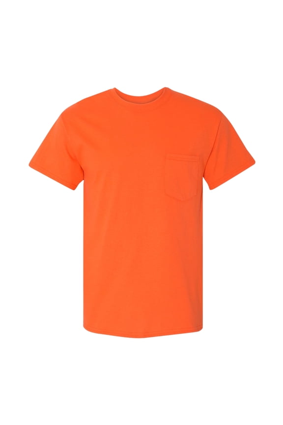 Unisex Heavy Cotton Pocket T-Shirt, 100% Cotton Classic Fit Short Sleeve Crew Neck Tee (Orange, M)