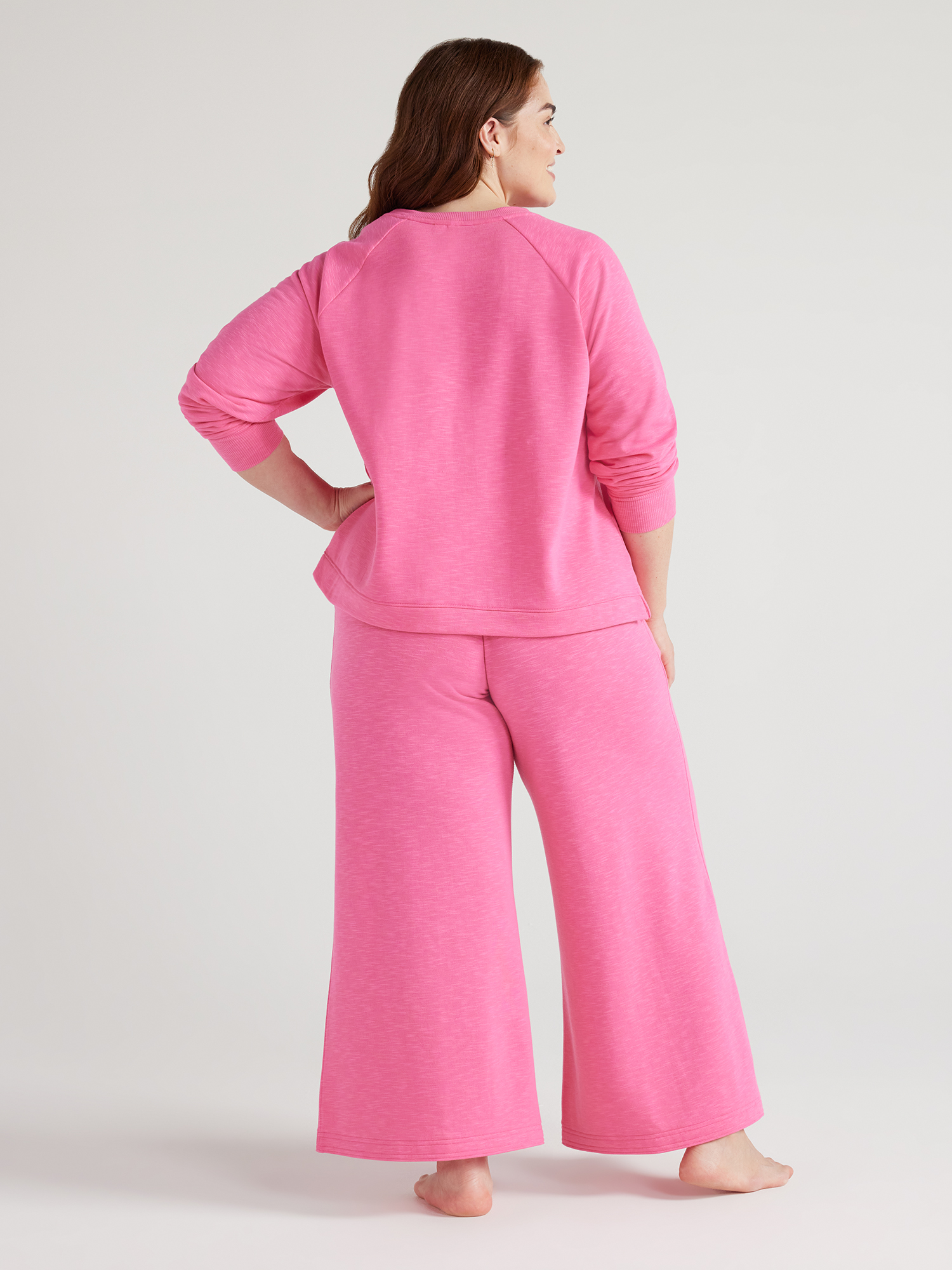 Joyspun Women's Fleece Sleep Top and Wide Leg Pants Pajama Set, 2-Piece, Sizes S to 3X