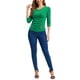 thumbnail image 2 of BLUSA RUCHADA PARA MUJERES CHIC CON BOTONES DECORATIVOS, CUELLO EN V, MANGAS 3/4, TOP DE PUNTO SÓLIDO XL VERDE TRÉBOL, 2 of 6