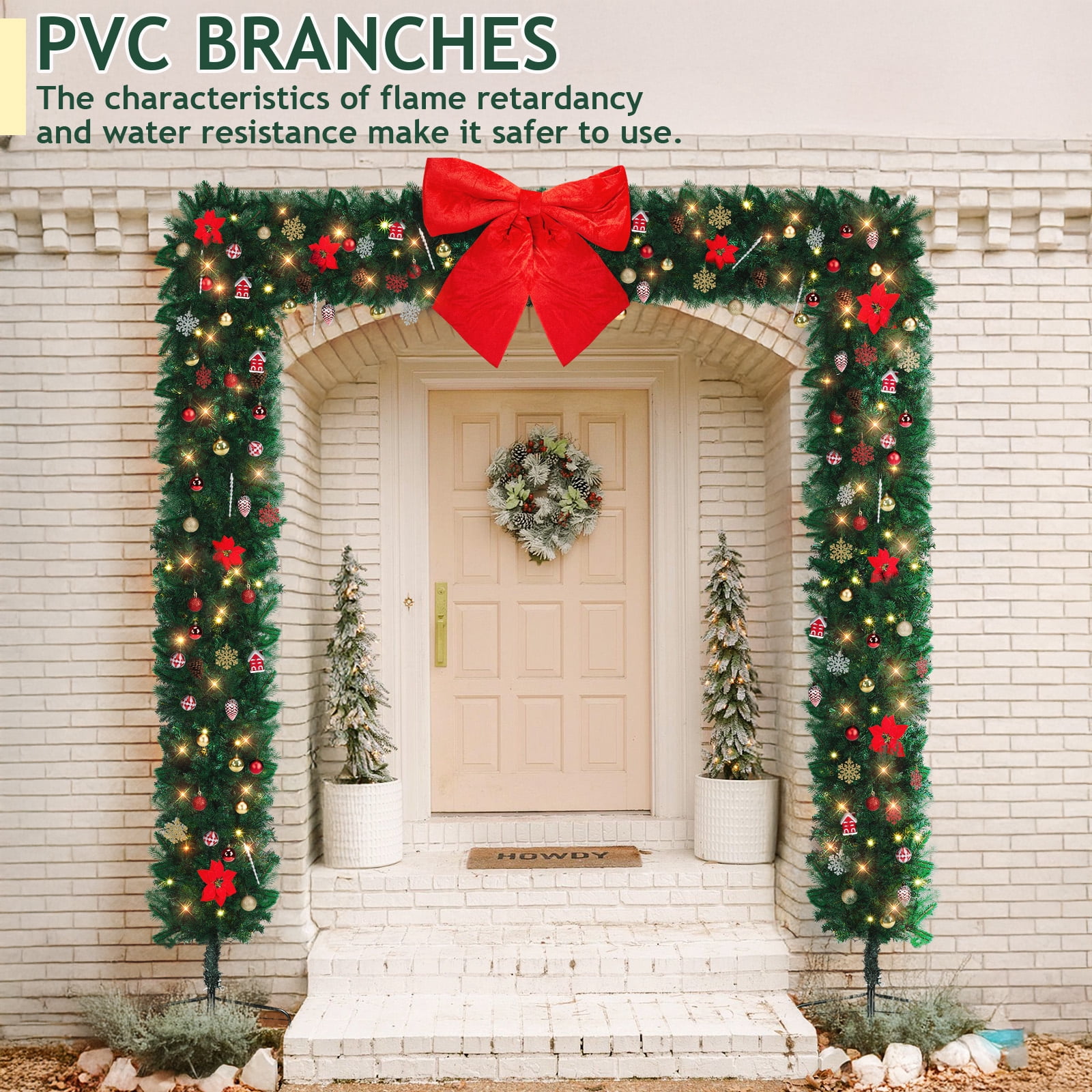 Astoutdoor Christmas Artificial Tree Archway, Green PVC Holiday Arch with 1650 Tips and 350 Warm White LED Lights, 7.9 ft