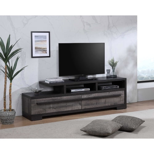 1pc Entertainment Console Modern Design Black Grey Wood Finish Open Shelf Two Spacious Drawers TV Stand