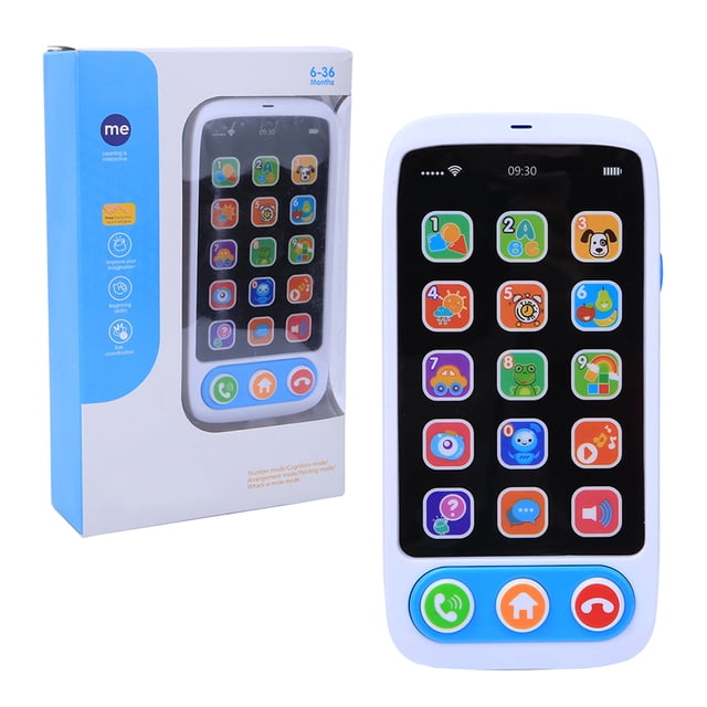 Teléfono inteligente simulado con luz musical, juguetes multifuncionales, educativos, regalo para niños, azul