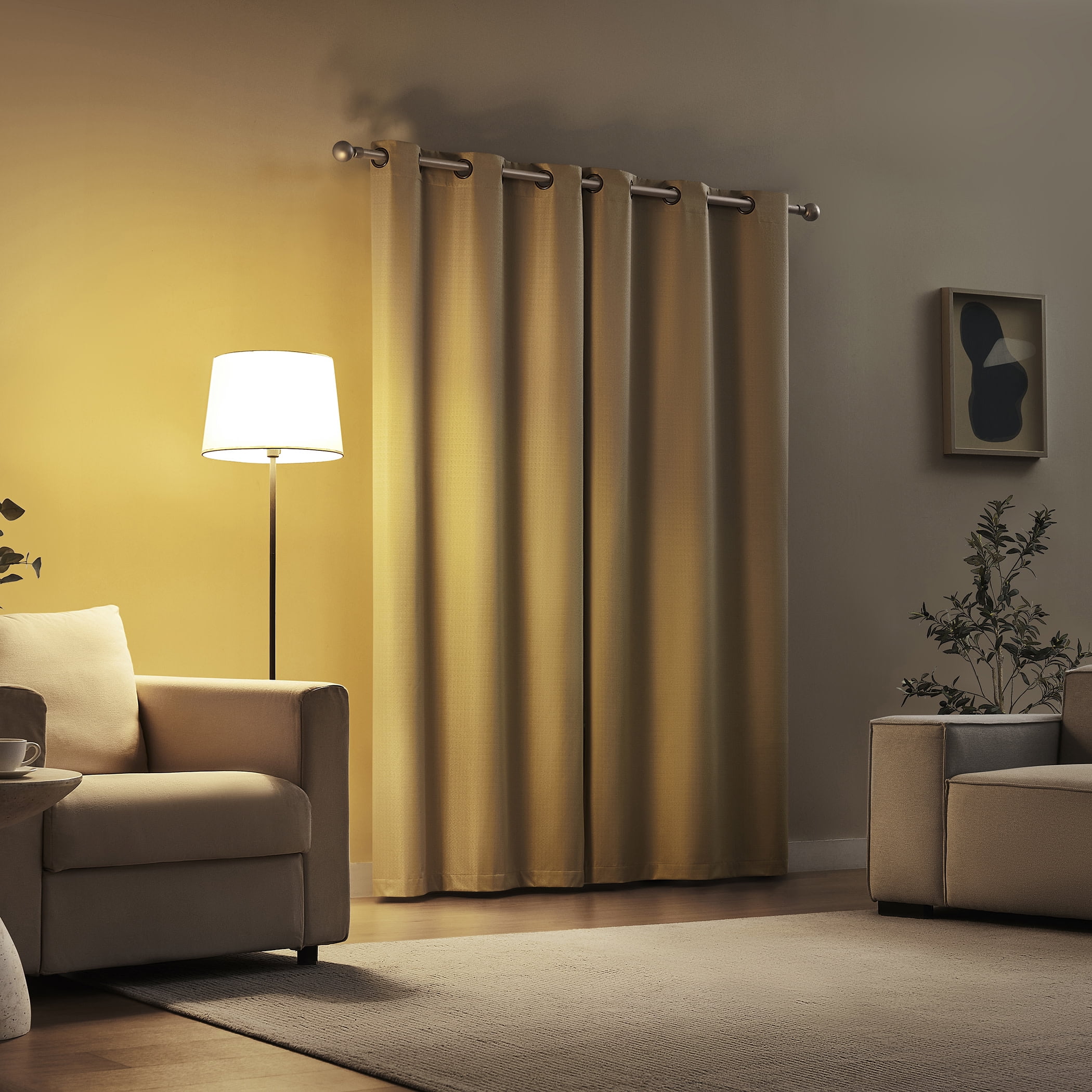 Sun Zero Bryant 2-Piece Textured Thermal Insulated 100% Blackout  Grommet Top Curtain Panel, Taupe, 37”W x 95"L