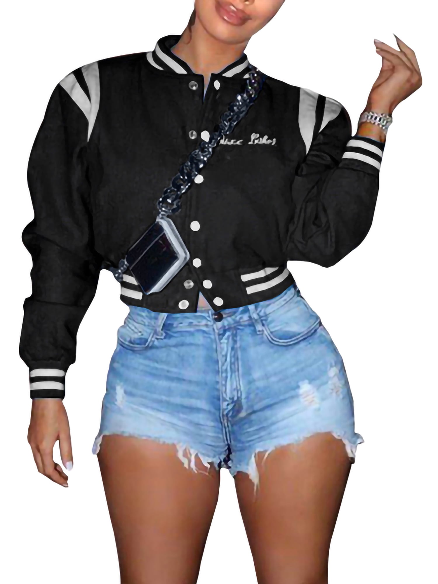 Passec Women Varsity Jacket Long Sleeve Cropped Baseball Jacket Bomber Coats Y2K Streetwear Fashion