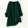 thumbnail image 2 of Lenpel Women's Oversized Button down Shirts Plus Size Long Sleeve V Neck Plaid Casual Blouses Loose Tunic Tops(Green,X-Large), 2 of 6