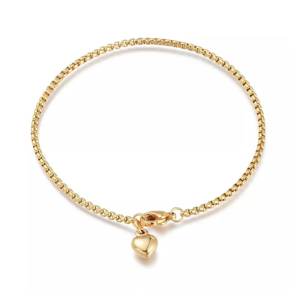 QQTDFG Stainless Steel Charm Bracelet Box Lobster Heart Gold 8.2" 21cm 2mm Z217-default