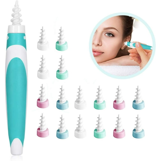 Ear Wax Remover, Safe And Soft 360 Degree Spiral Silicone Ear Cleaning Kit  With 16 Washable Replacem
