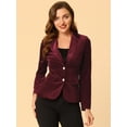 thumbnail image 2 of DARING DIVA Women's Notched Lapel Button Front Office Velvet Blazer XL Dark Red, 2 of 6