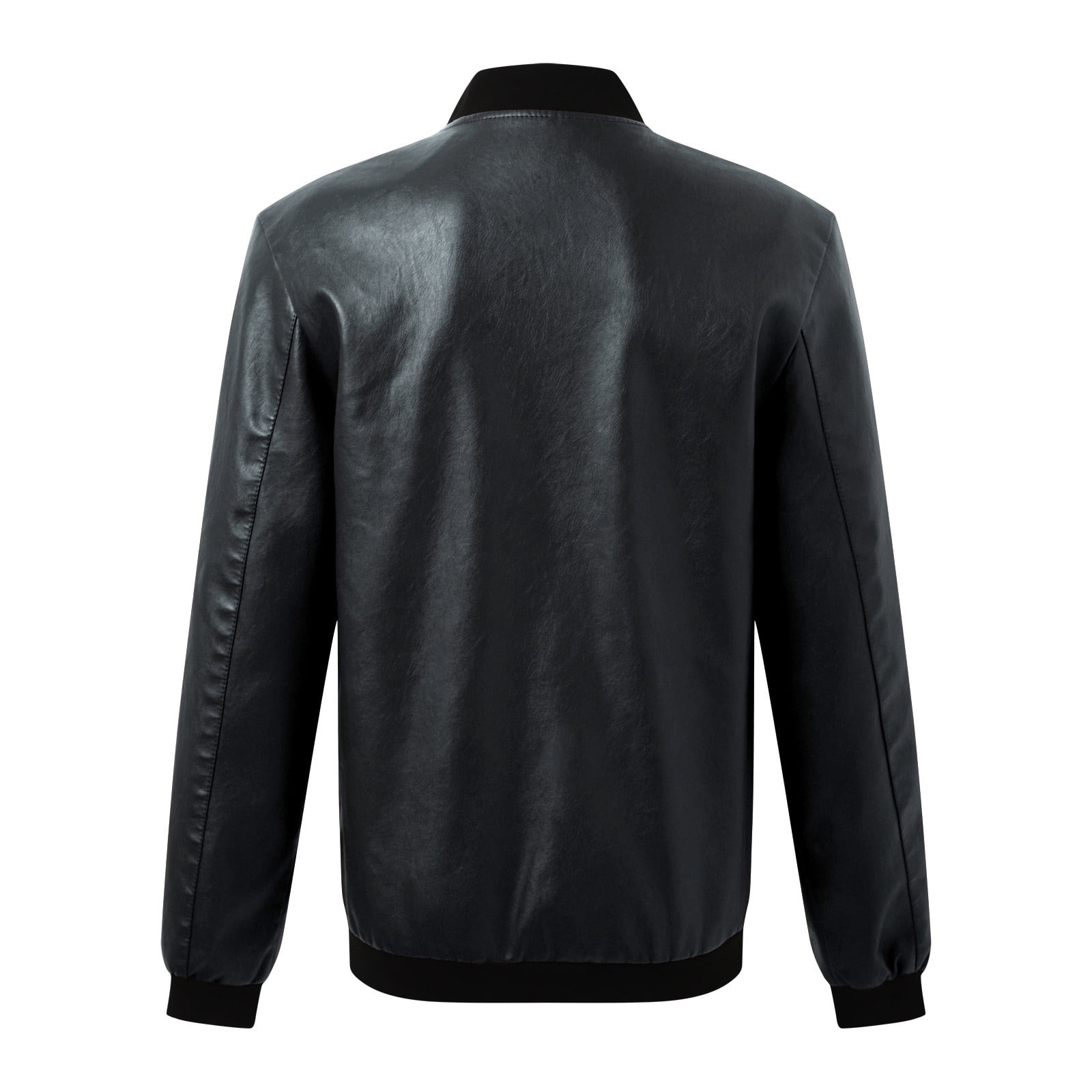 Wuxian Mens Casual Leather Jacket Slim Fit Full Zip Up Stand Collar Long Sleeve Lightweight Motorcycle Style Outerwear Coat With Pockets Stylish Cozy Outwear,Black,XXXXXXL