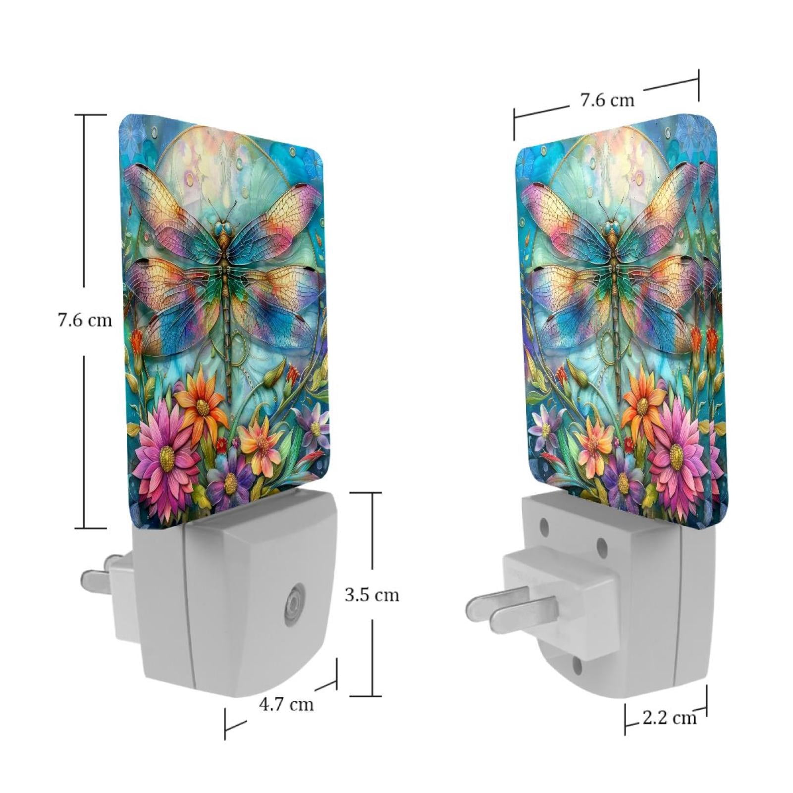 PhooArto Dragonfly and Flower Plug in LED Night Light Auto Sensor Dusk to Dawn Decorative Night for Bedroom, Bathroom, Kitchen, Hallway, Stairs, Baby's Room, Energy Saving