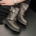thumbnail image 1 of NOKIO Vintage-Style Cowboy Boots for Girls, Mid-Calf Riding Booties with Rustic Buckle Acents & Easy Side Zipper Closure, Durable Winter Footwear, 1 of 4