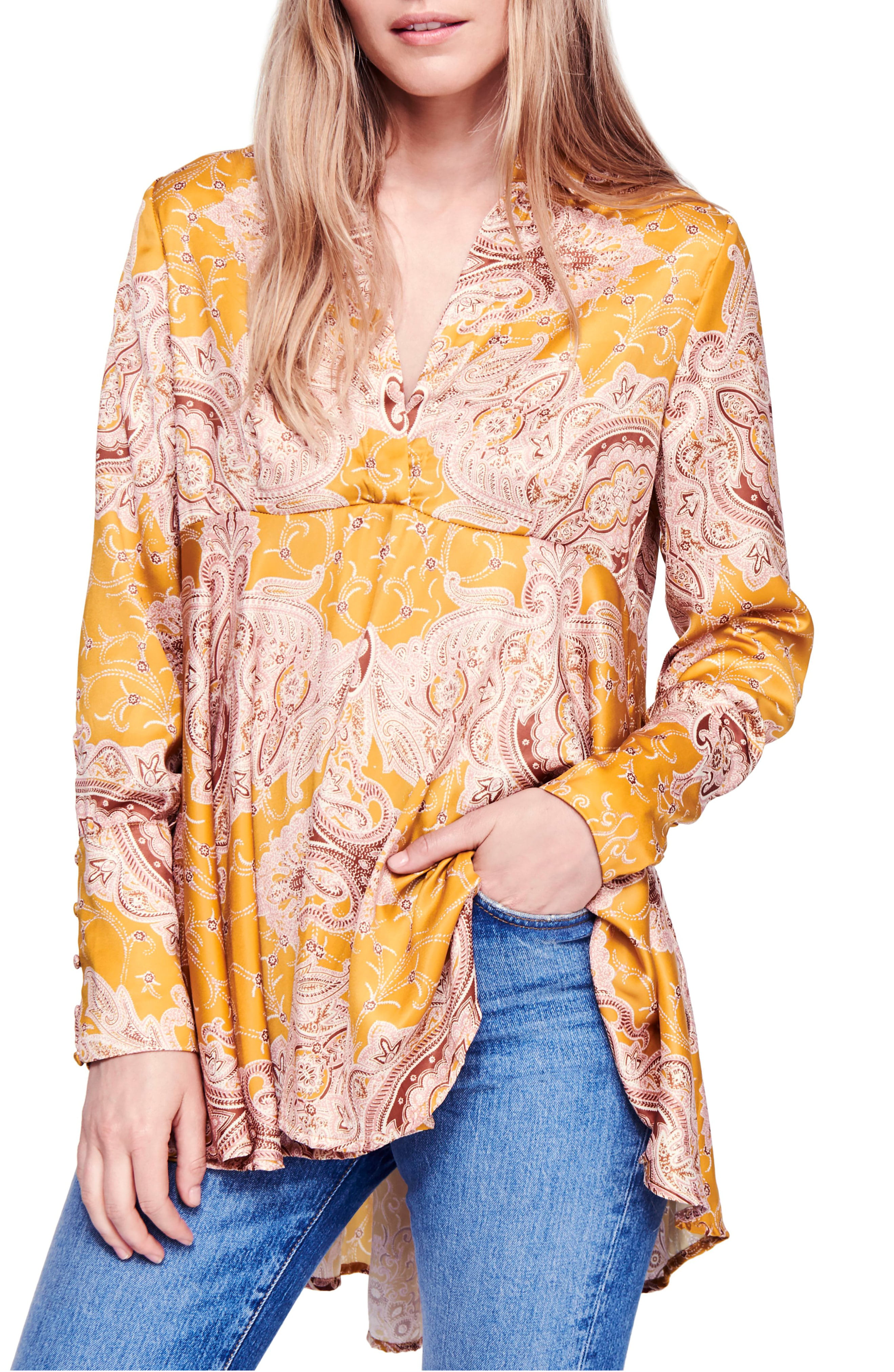 Details about   Free People Macra Maze Me Top S Women's Casual Printed Fringes Blouse NEW 8364