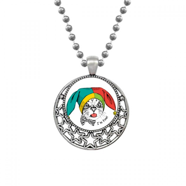 Foolscap I'm Fine Cat Protect Animal Necklaces Pendant Retro Moon Stars Jewelry