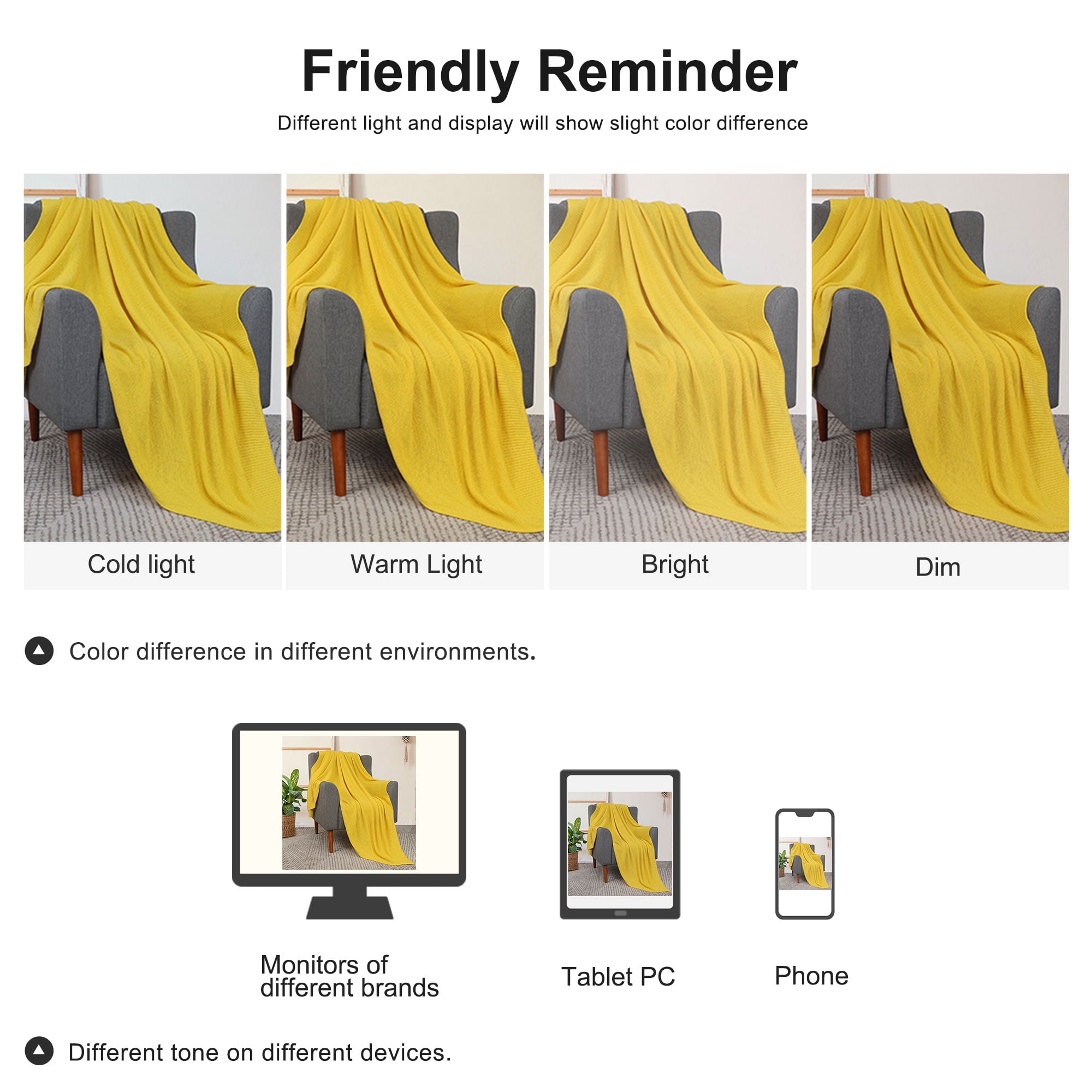Unique Bargains Pure Cotton Soft Cable Knit Throw Blanket Yellow 51" x 59"