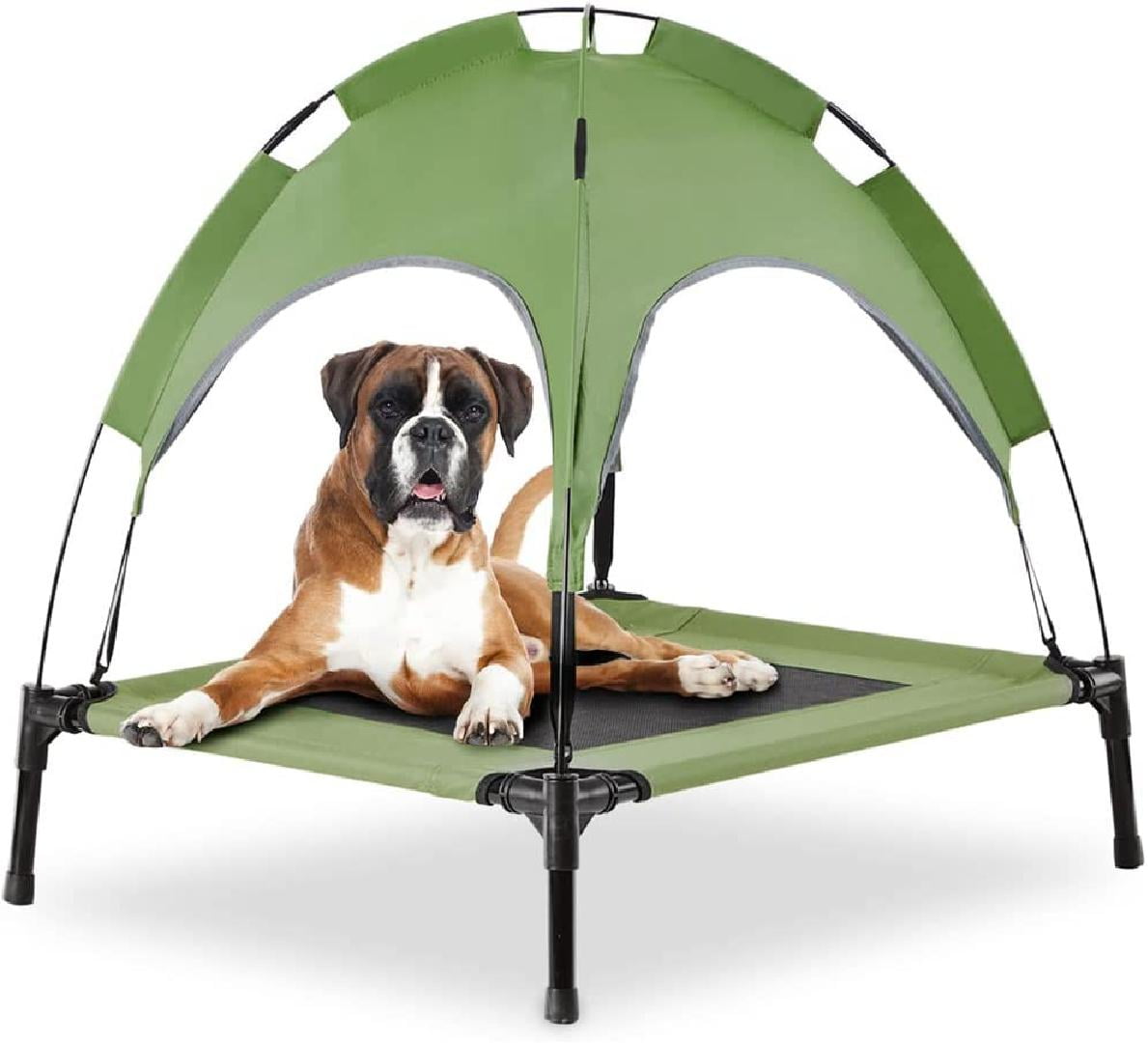Elevated Dog Bed with Canopy, Portable Dog Houses for Large Dogs Outside, Raised Dog Cots Beds